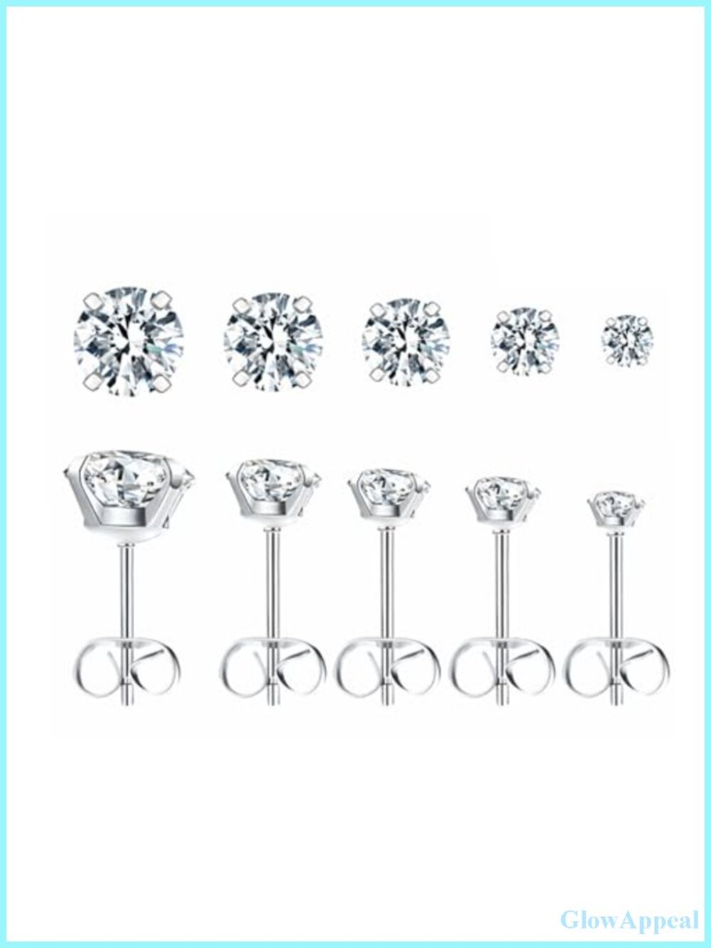 5 Pairs Stainless Steel Cubic Zirconia Stud Earrings Set for Sensitive Ears -